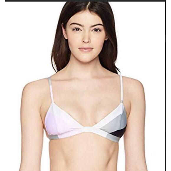 Mara Hoffman Astrid Colorblock Sage Multi Triangle Bikini Swimsuit Top Size M - Picture 1 of 7